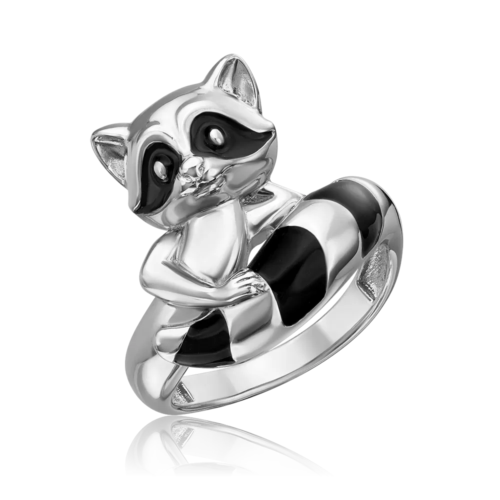 Кольцо «Енот» из серебра с эмалью 01-5597-00-000-0200