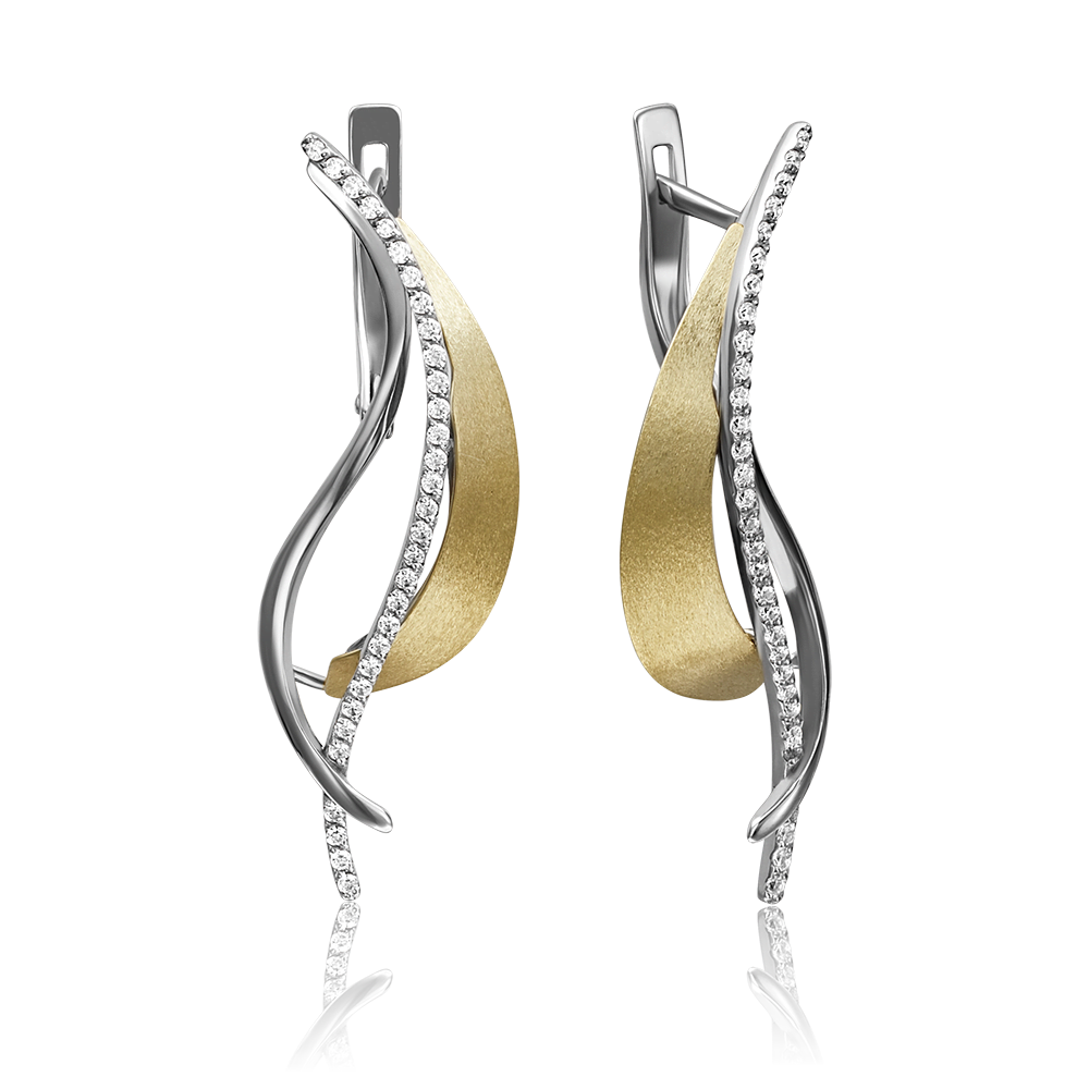 Серьги с английским замком из комбинированного золота с бриллиантами 02-4216-00-101-1121-30