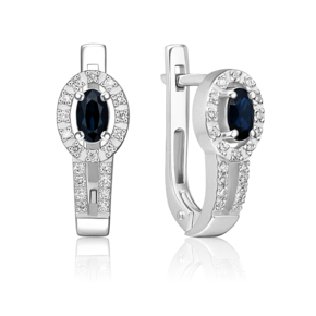Серьги с английским замком из белого золота с сапфиром и бриллиантами 02-0668-00-105-1120-30