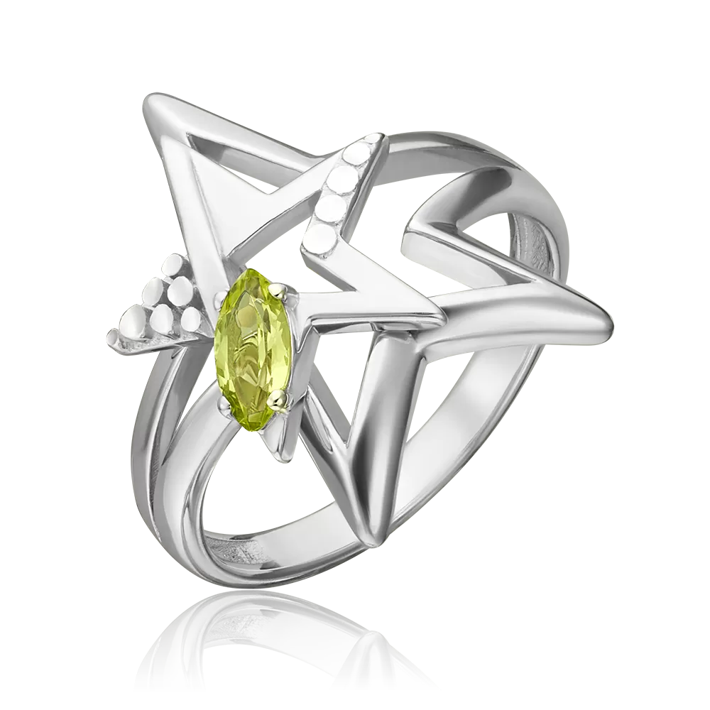 Кольцо «Звезда» из серебра с хризолитом 01-5469-00-205-0200-69