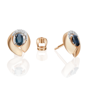 Серьги-пусеты из комбинированного золота с сапфиром и бриллиантами 02-5245-00-105-1111