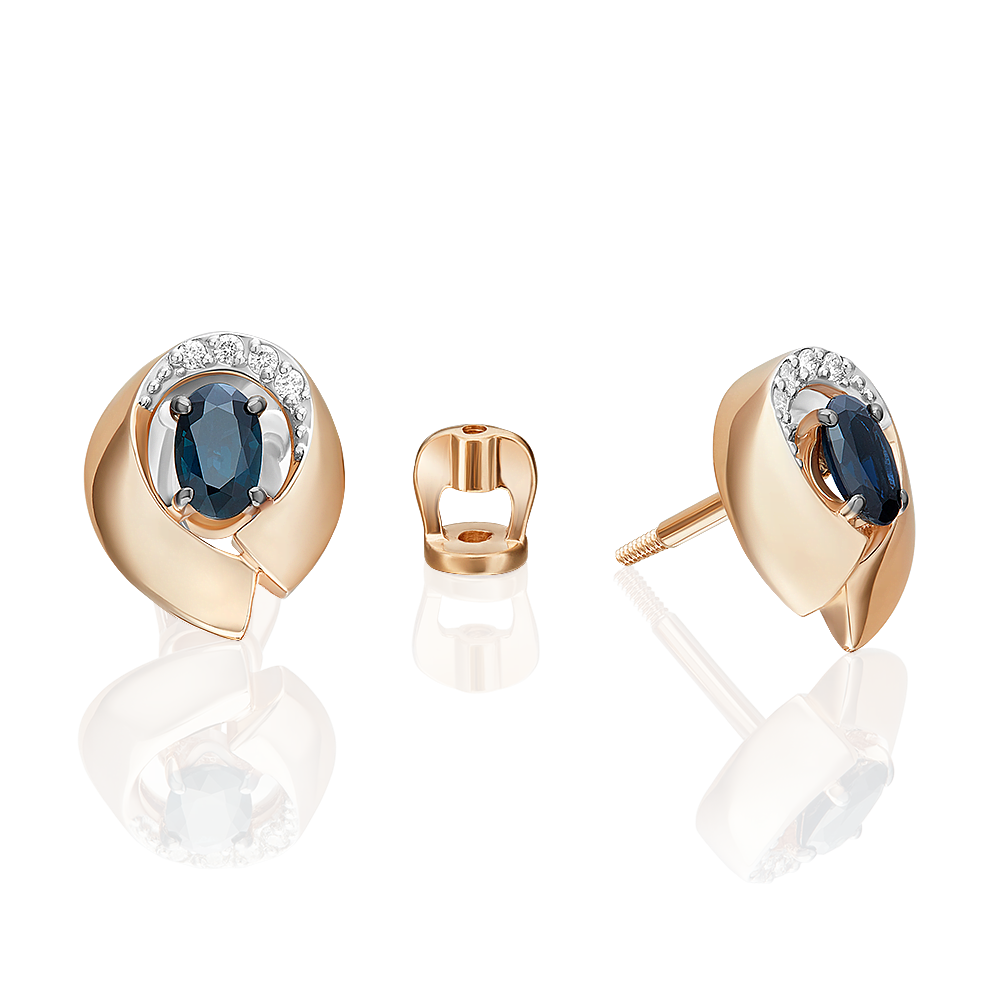 Серьги-пусеты из комбинированного золота с сапфиром и бриллиантами 02-5245-00-105-1111