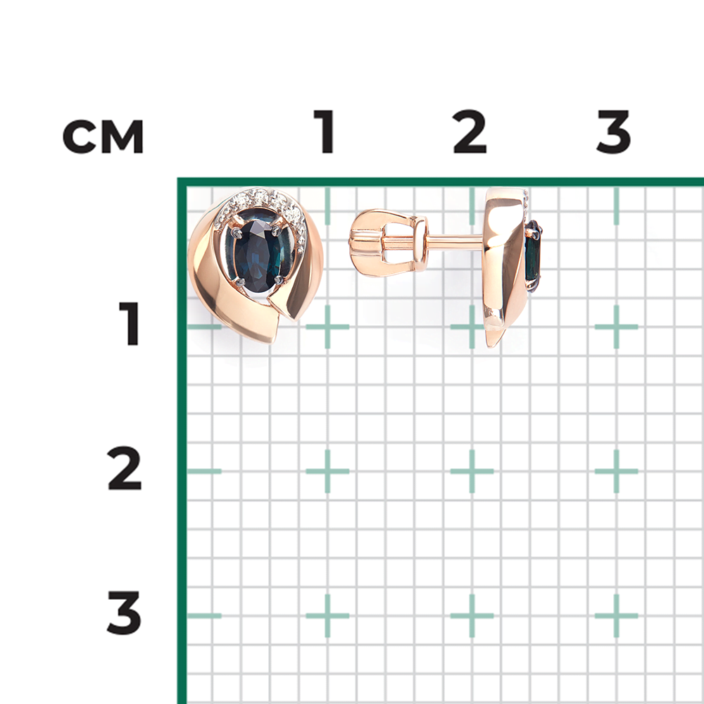Серьги-пусеты из комбинированного золота с сапфиром и бриллиантами 02-5245-00-105-1111