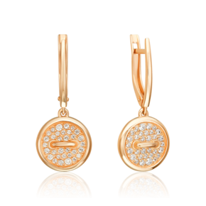 Серьги «Пуговицы» с английским замком из красного золота с фианитами 02-5519-00-401-1110