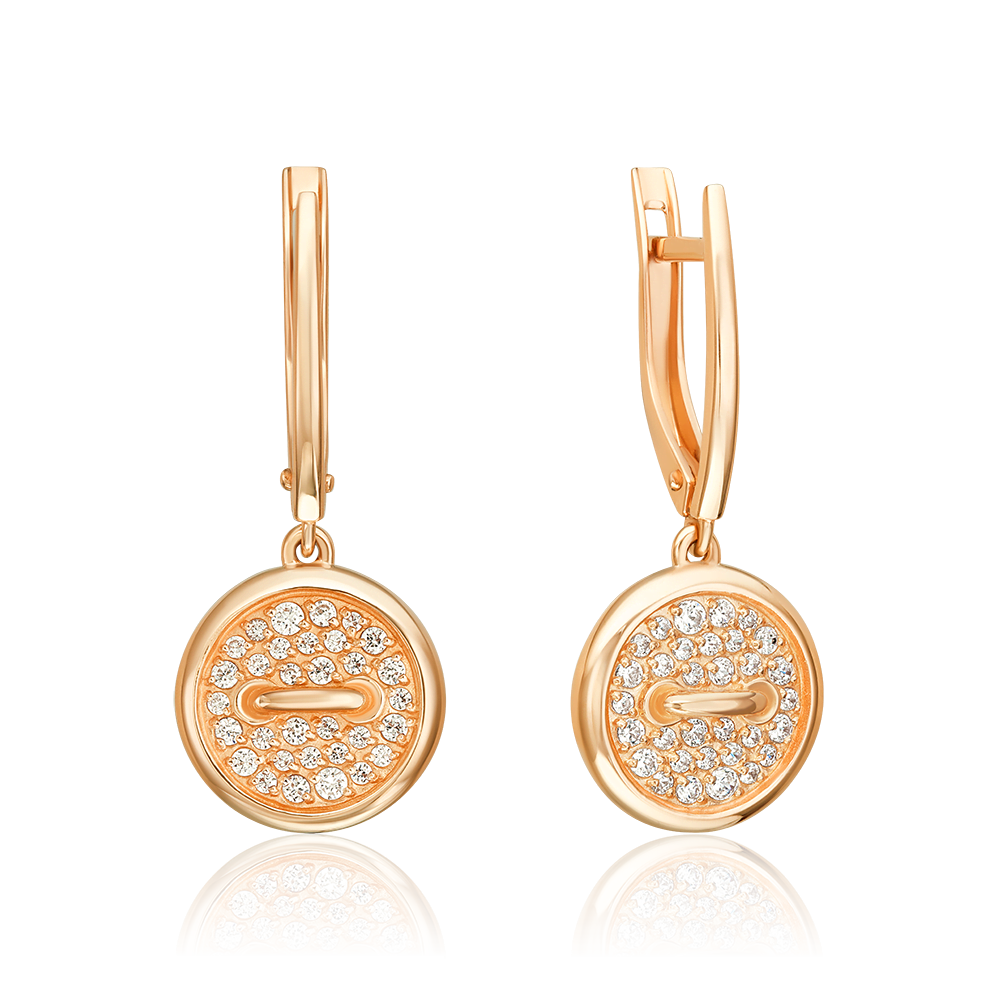 Серьги «Пуговицы» с английским замком из красного золота с фианитами 02-5519-00-401-1110