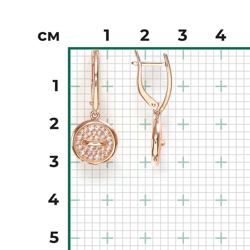 Серьги «Пуговицы» с английским замком из красного золота с фианитами 02-5519-00-401-1110