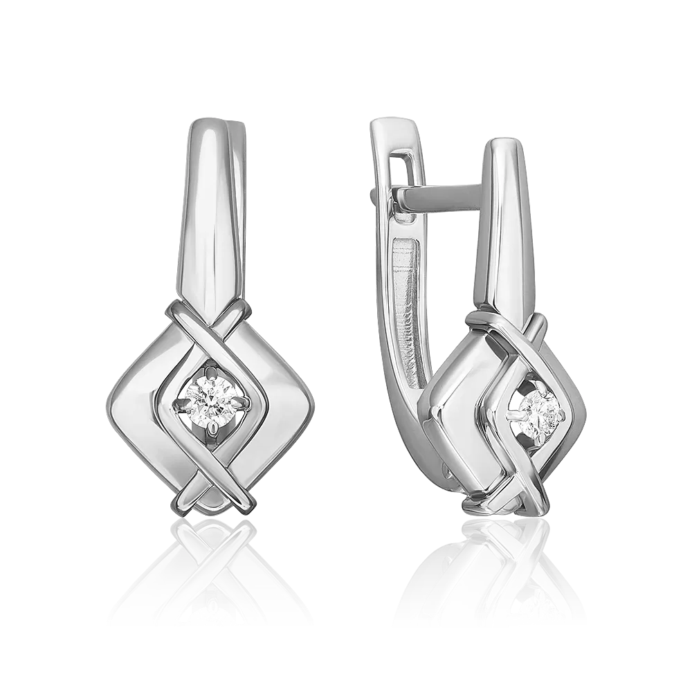 Серьги с английским замком из белого золота с бриллиантом 02-5362-00-101-1120