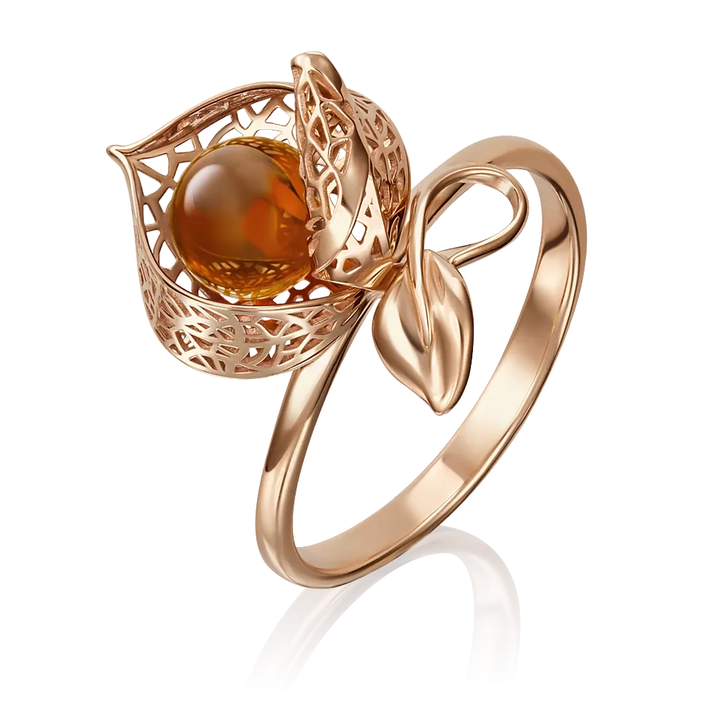 Кольцо «Физалис» из красного золота с янтарём 01-5074-01-271-1110-58
