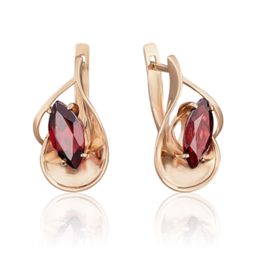Серьги с английским замком из красного золота с гранатом