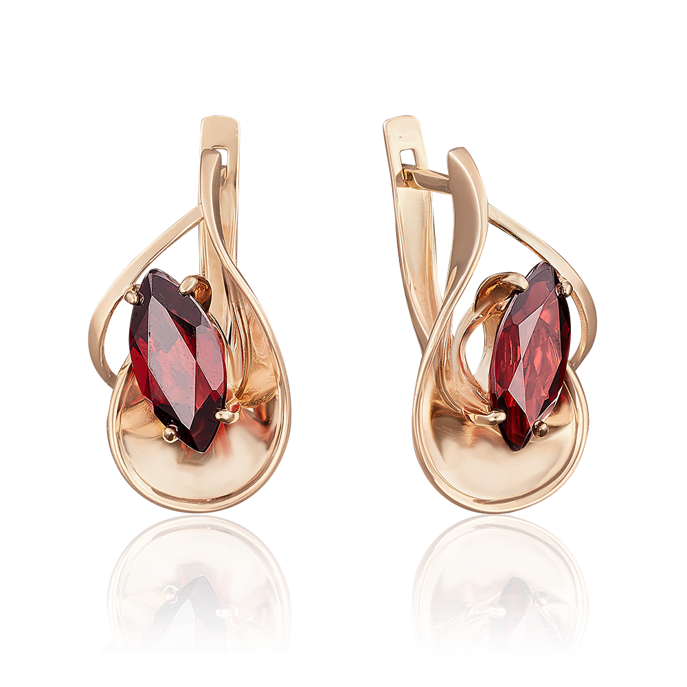 Серьги с английским замком из красного золота с гранатом 02-3791-00-204-1110-46