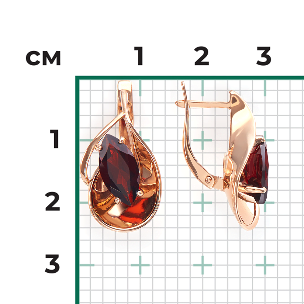 Серьги с английским замком из красного золота с гранатом 02-3791-00-204-1110-46