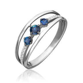 Кольцо из белого золота с сапфирами и бриллиантами
