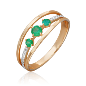 Кольцо из красного золота с изумрудами и бриллиантами