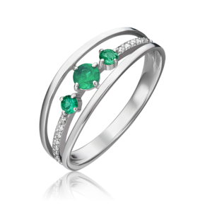 Кольцо из белого золота с изумрудами и бриллиантами