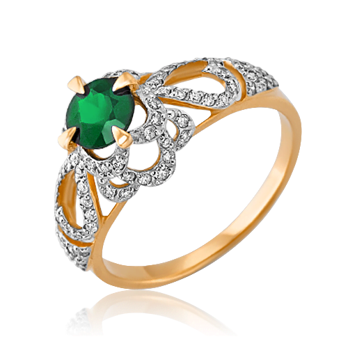 Кольцо из красного золота с изумрудом и бриллиантами 01-1429-00-106-1110-30