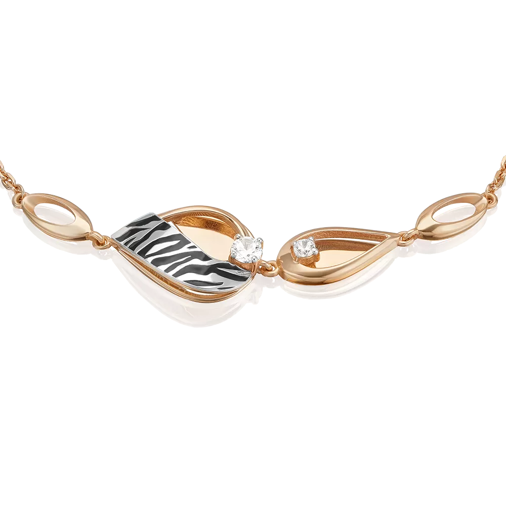 Браслет с принтом «Зебра» из комбинированного золота с фианитами и эмалью 05-0803-00-401-1111