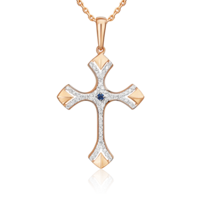 Декоративный крест из красного золота с сапфиром и бриллиантами 03-0474-00-105-1110-30