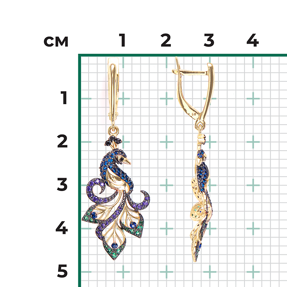 Серьги «Павлины» с английским замком из лимонного золота с фианитами 02-3499-03-404-1130-52