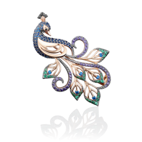 Брошь «Павлин» из красного золота с фианитами