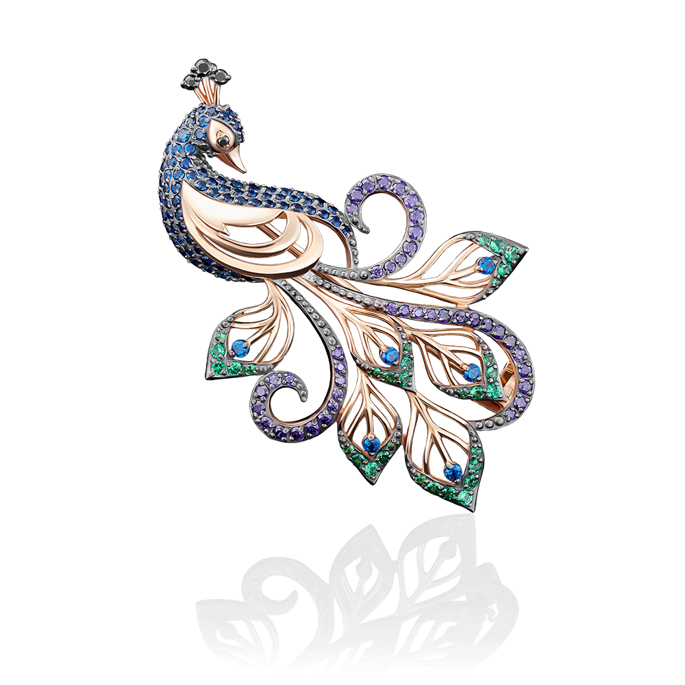 Брошь «Павлин» из красного золота с фианитами 04-0120-03-404-1110-52