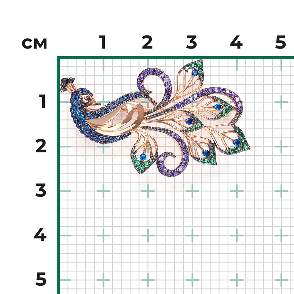 Брошь «Павлин» из красного золота с фианитами 04-0120-03-404-1110-52
