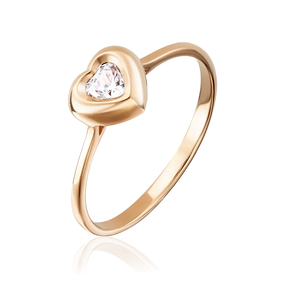Помолвочное кольцо «Сердце» из красного золота с фианитом 01-4831-00-501-1110-38