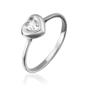 Помолвочное кольцо «Сердце» из белого золота с фианитом 01-4831-00-401-1120