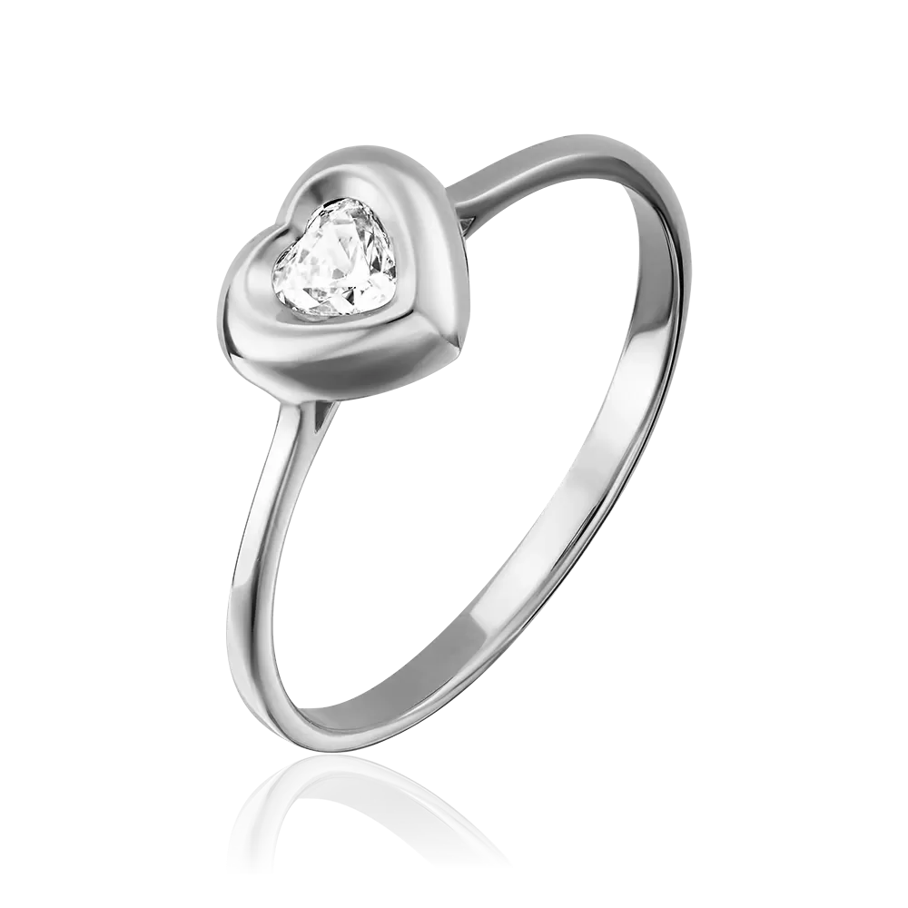 Помолвочное кольцо «Сердце» из белого золота с фианитом 01-4831-00-401-1120
