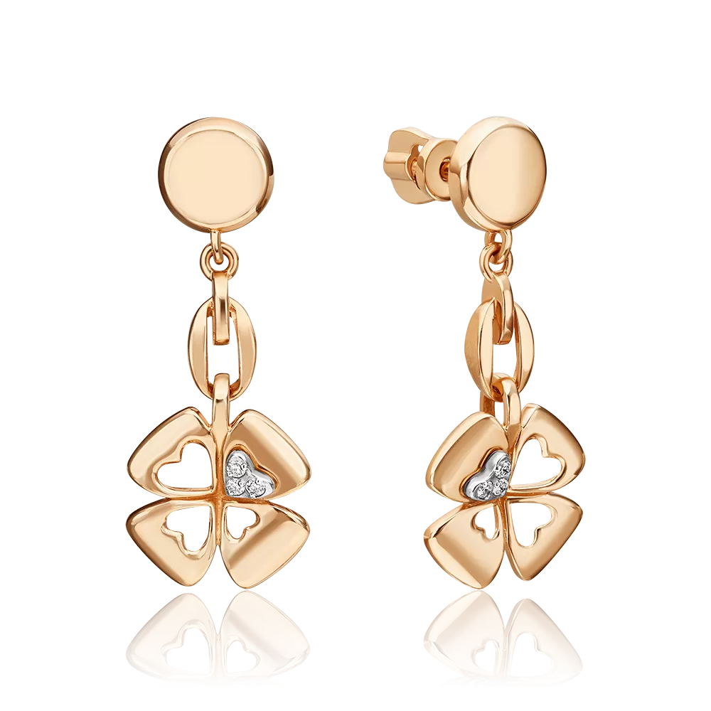 Серьги-пусеты «Клевер. Незабываемые моменты» из комбинированного золота с бриллиантами 02-4820-00-101-1111