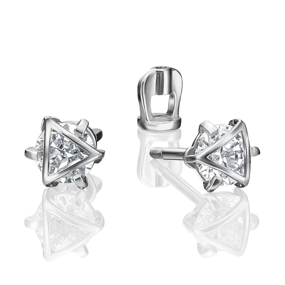 Серьги-пусеты из белого золота с фианитом 02-4116-00-401-1120