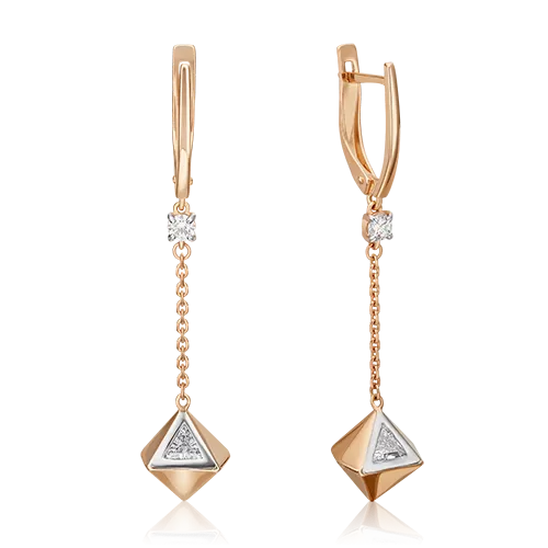 Серьги с английским замком из красного золота с фианитами 02-4590-00-501-1110-38