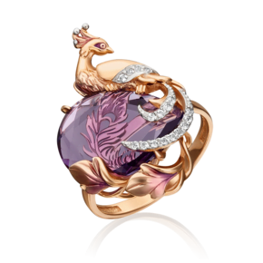 Кольцо «Жар-птица» из красного золота с аметистом, натуральными топазами white и эмалью 01-5393-00-225-1110-46