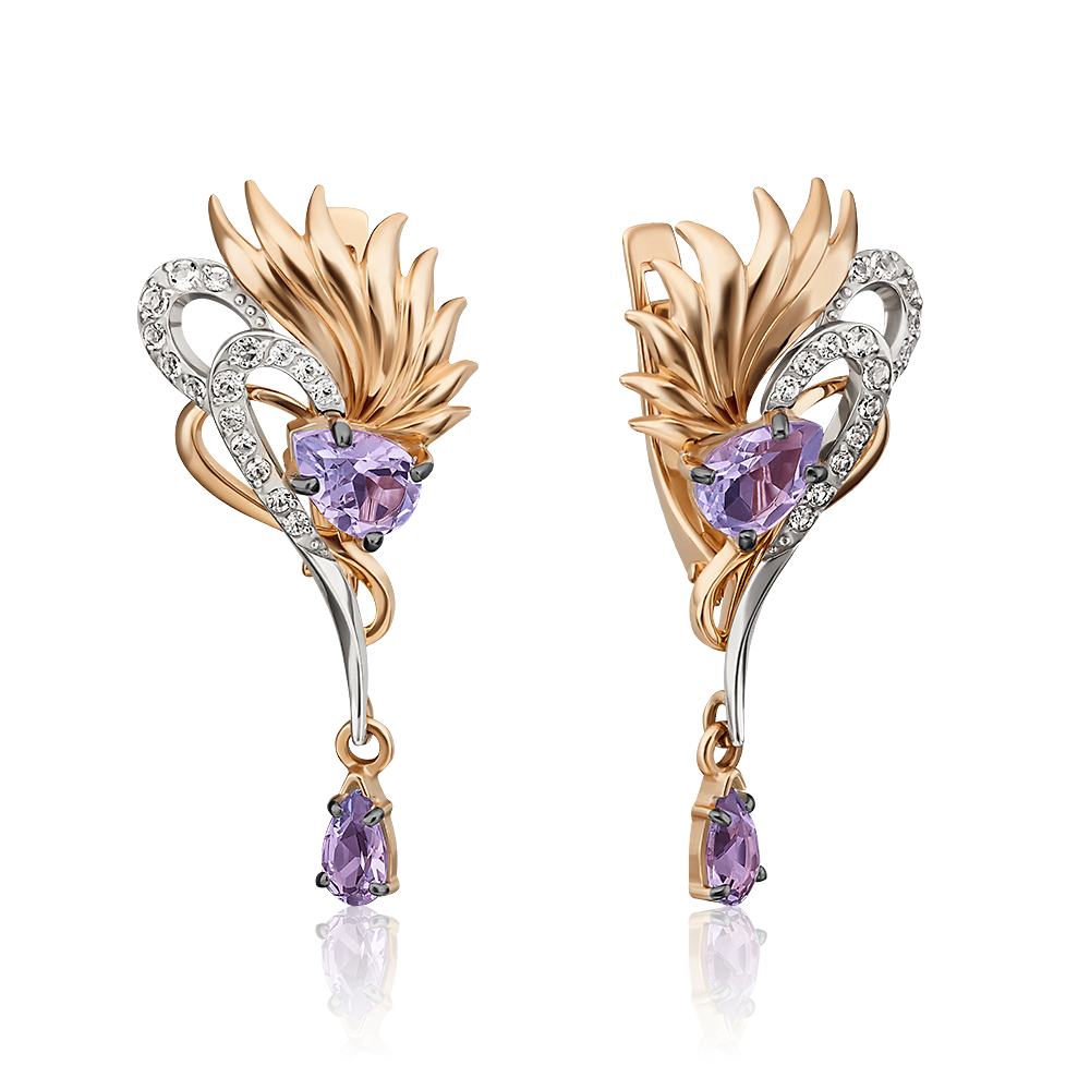 Серьги с английским замком из комбинированного золота с аметистами и натуральными топазами white 02-4585-00-225-1111-57