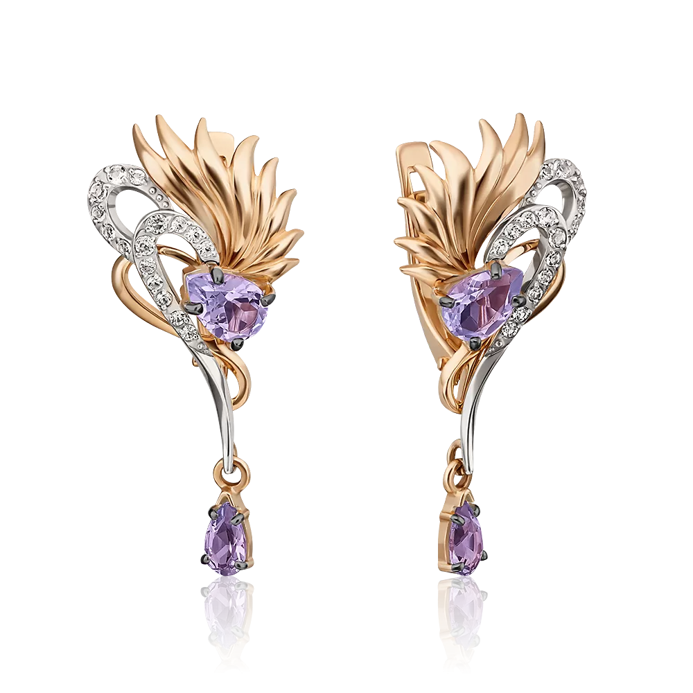 Серьги с английским замком из комбинированного золота с аметистами и натуральными топазами white 02-4585-00-225-1111-57