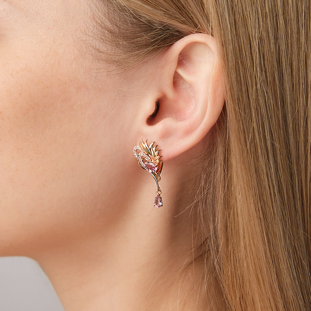 Серьги с английским замком из комбинированного золота с аметистами и натуральными топазами white 02-4585-00-225-1111-57