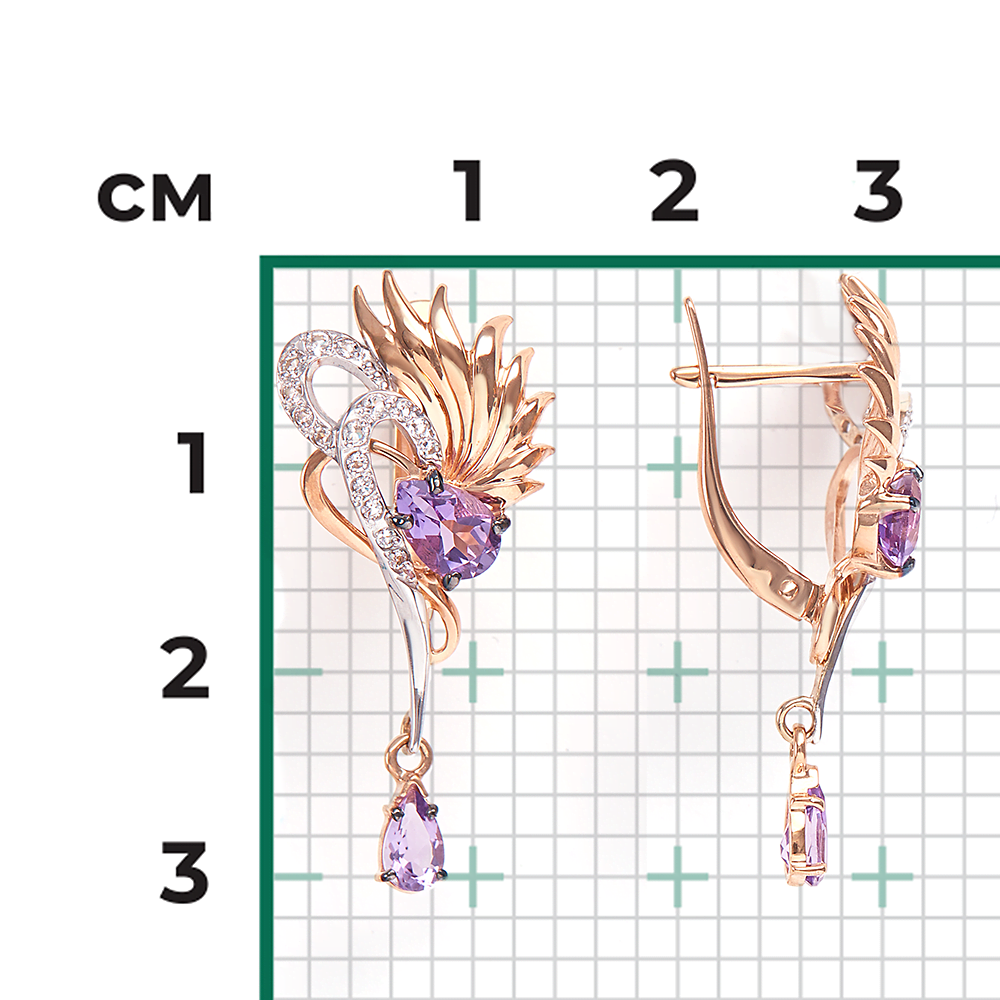 Серьги с английским замком из комбинированного золота с аметистами и натуральными топазами white 02-4585-00-225-1111-57