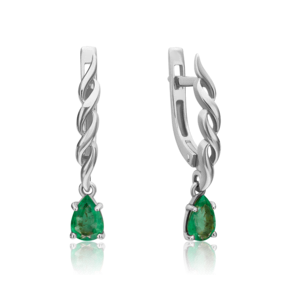 Серьги с английским замком из белого золота с изумрудом