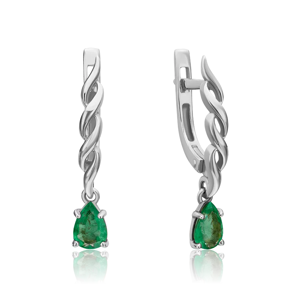 Серьги с английским замком из белого золота с изумрудом 02-0919-00-103-1120-30