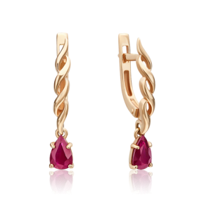 Серьги с английским замком из красного золота с рубином