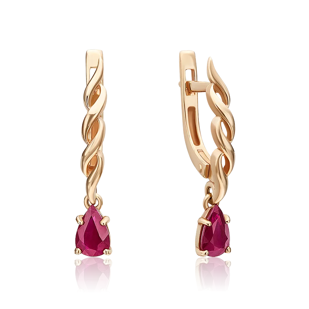 Серьги с английским замком из красного золота с рубином 02-0919-00-104-1110-30