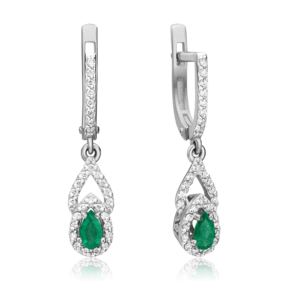 Серьги с английским замком из белого золота с изумрудом и бриллиантами 02-0921-00-106-1120-30