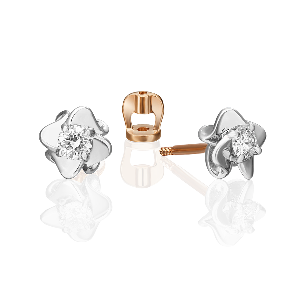 Серьги-пусеты из комбинированного золота с бриллиантом 02-0922-00-101-1111-30