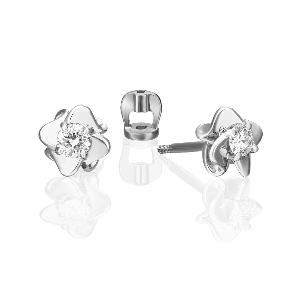 Серьги-пусеты из белого золота с бриллиантом 02-0922-00-101-1120-30