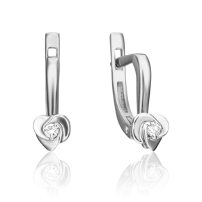 Серьги с английским замком из белого золота с бриллиантом