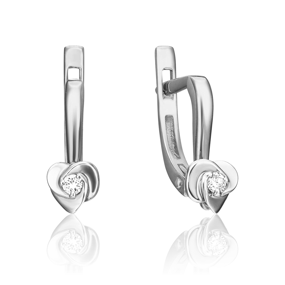 Серьги с английским замком из белого золота с бриллиантом 02-0923-00-101-1120-30