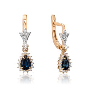 Серьги с английским замком из красного золота с сапфиром и бриллиантами 02-0924-00-105-1110-30