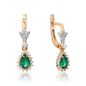 Серьги с английским замком из красного золота с изумрудом и бриллиантами 02-0924-00-106-1110-30