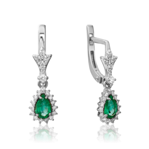 Серьги с английским замком из белого золота с изумрудом и бриллиантами 02-0924-00-106-1120-30