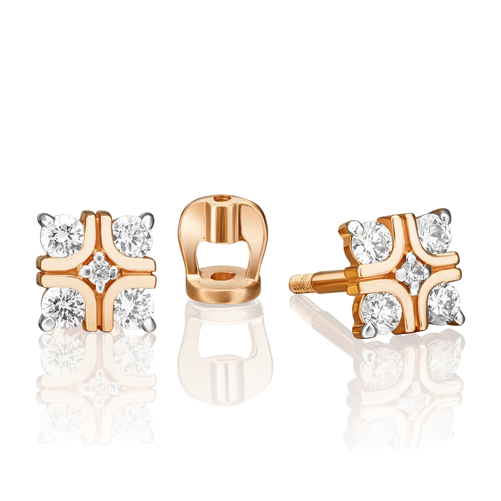 Серьги-пусеты из красного золота с бриллиантами 02-0925-00-101-1110-30