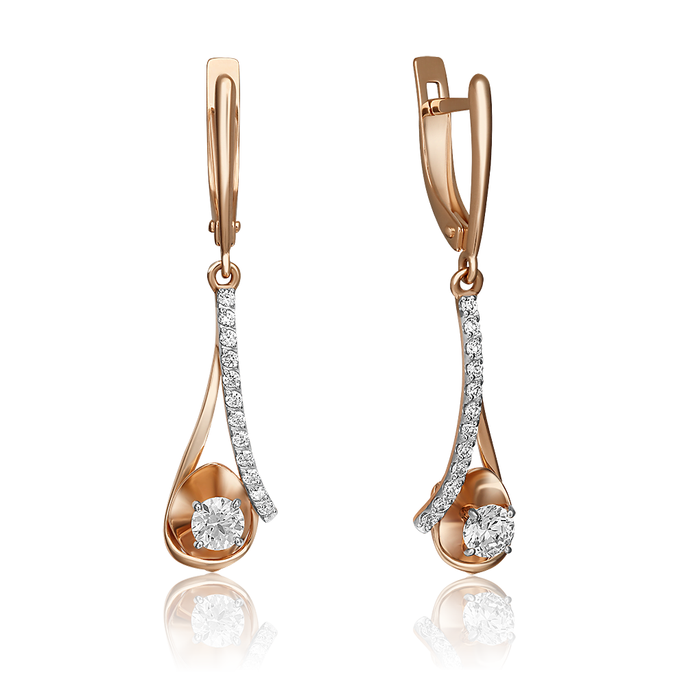 Серьги с английским замком из красного золота с фианитами 02-4369-00-501-1110-38